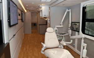 The bus interior with operatory-style setting