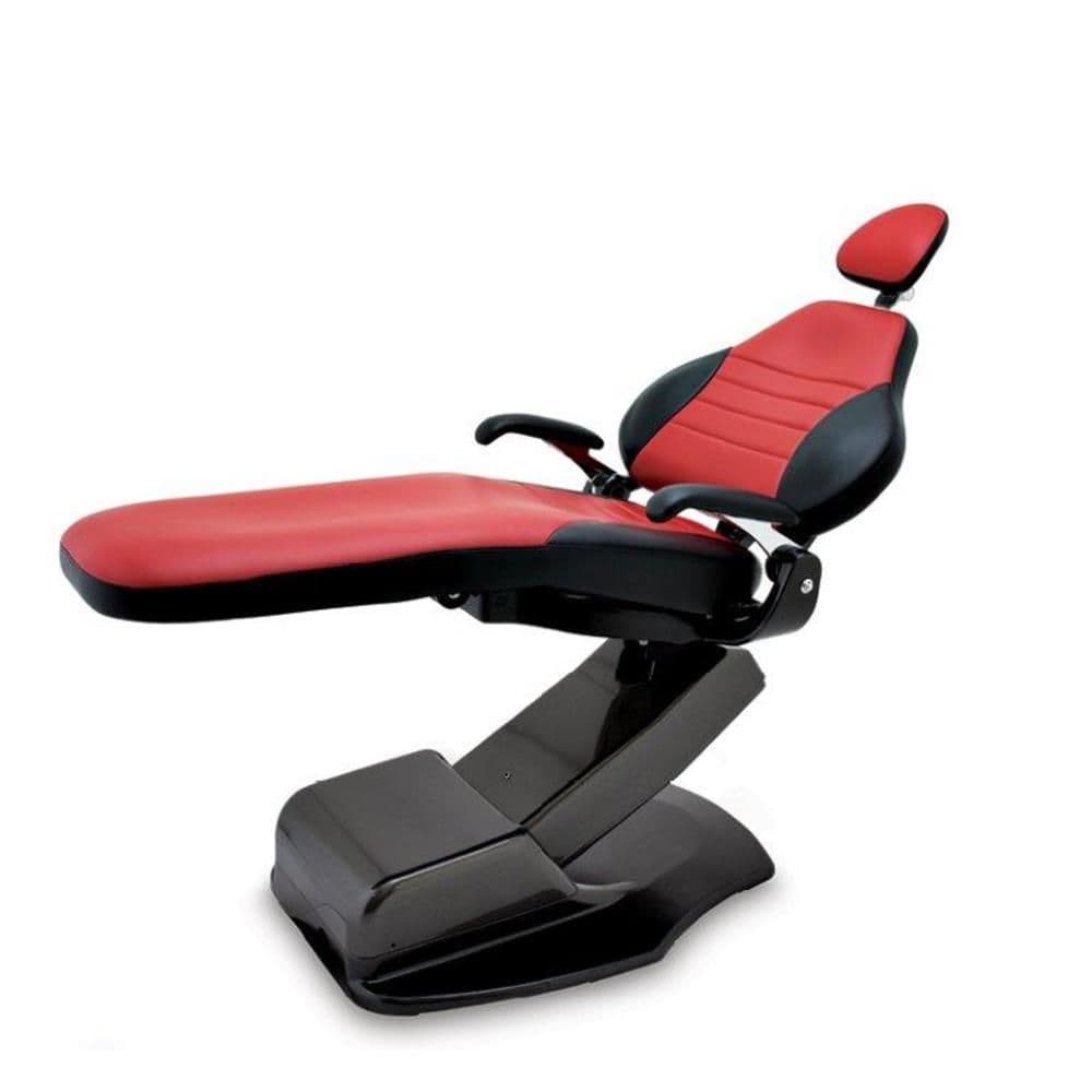 3900 Chair: Charcoal powder coat with dual color upholstery - Grenadine & Raven Wing