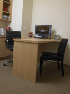 The consultation room provides a private setting forDr. Rudolph and her staff to review X-rays and treatment plans with parents.