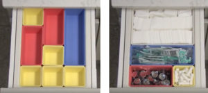 Colorful dental supply drawers