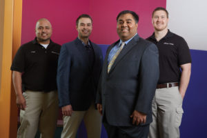 Left to right: Jorge Esparaza, Equipment Service Technician; Todd Alguire, Field Sales Consultant; Dr. Oshmi Dutta; Adam Rose, Equipment Service Technician