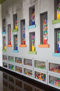 A highlight for many of Dr. Dutta’s patients is their trip to the prize wall, which is filled with gift items of all sizes and colors.