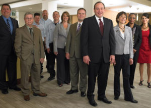 Left to right: Dan Stalford, Regional Operations Manager; Ron Brown, Regional Manager; David Welch, Equipment Service Technician; Eric Nielson, Equipment Service Technician; Steven Kennedy, Equipment Service Technician; Rochelle White, Field Sales Consultant; Scott Graversen, Equipment Sales Specialist; Joel Berg DDS, MS–Director, The Center for Pediatric Dentistry; Martha Somerman DDS, PhD–Dean, School of Dentistry, University of Washington; Roberta Greene, MS, PhD (honorary)–Chair, Washington Dental Service Foundation; Cindy Evans RN, MN, MHA–Vice President, Ambulatory and Regional Services, Seattle Children’s Hospital
