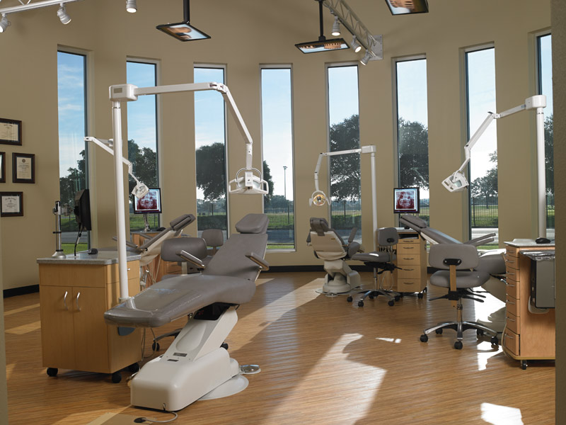 The tower, which houses the hygiene treatment area, is bright and modern, with Biotec cabinetry, Royal chairs and Belmont lights.